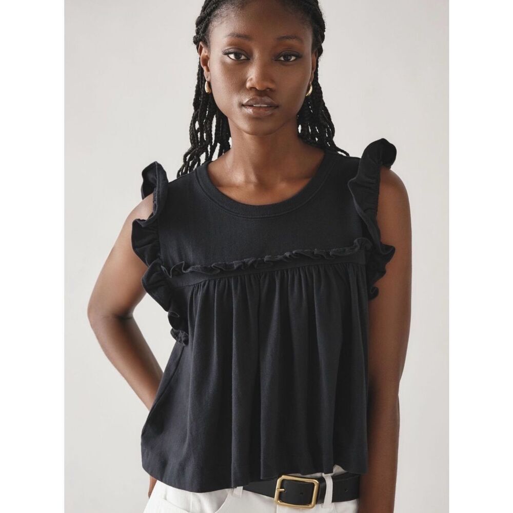 Anthropologie Maeve Sleeveless Ruffled Black Blouse Size Small NWOT